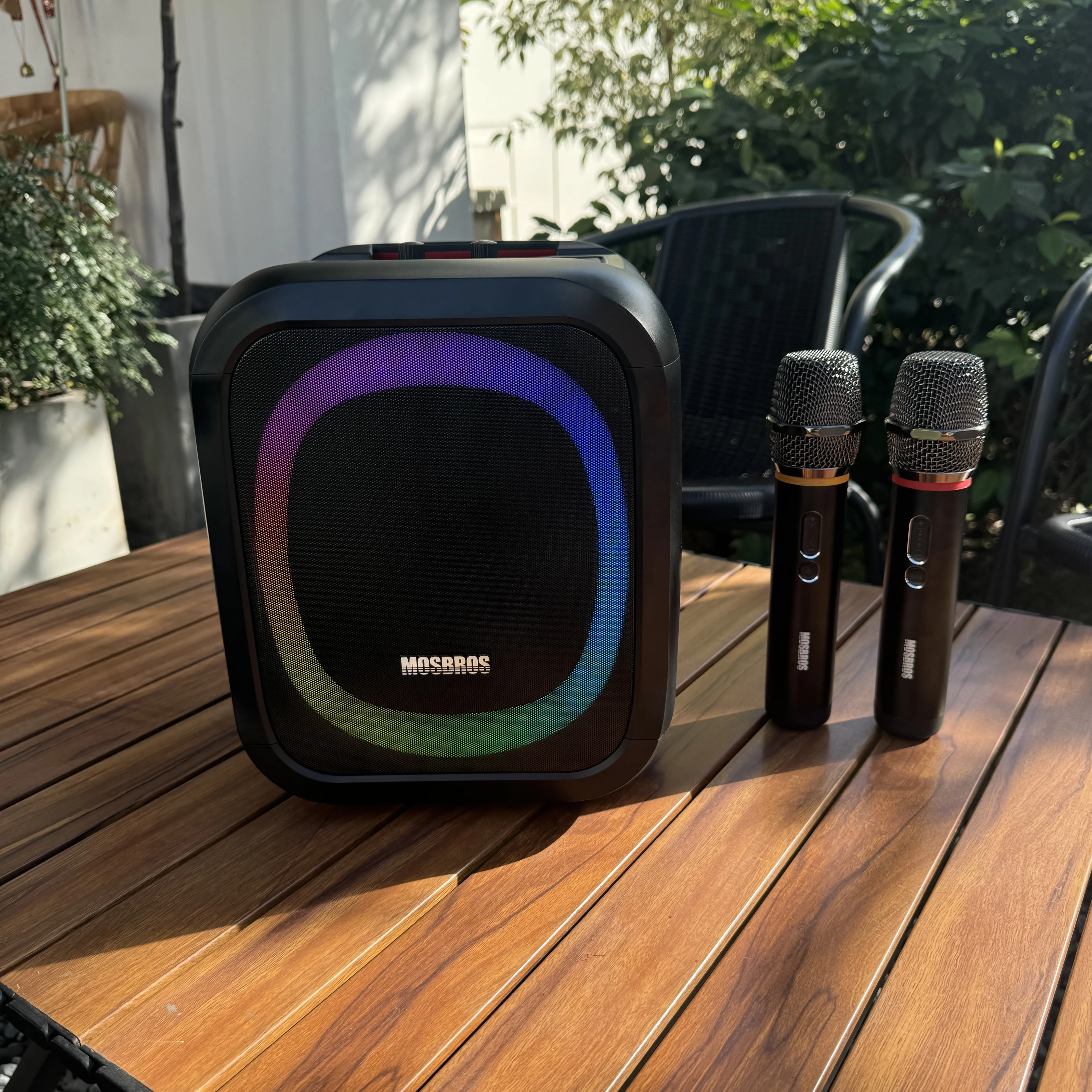 Karaoke Machine with RGB Light Mosbros Karabass 7K with Wireless  Microphones,Portable Karaoke Machine for Adults Kids