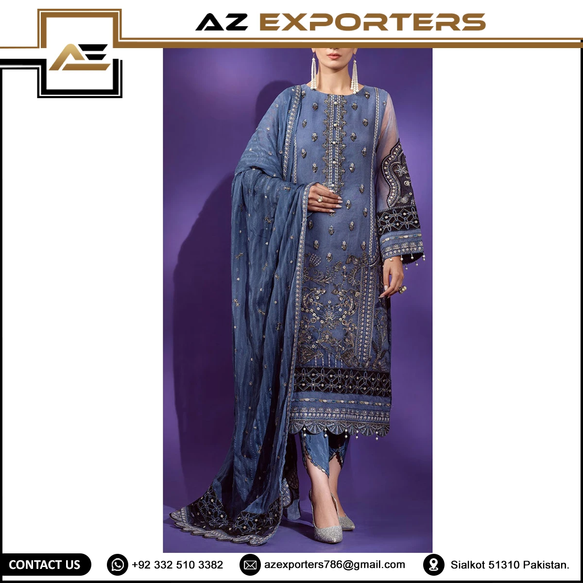Lulusar Wz-209 Pure Digital Shamoz Silk Stone Work Pakistani Dress 2024 main image 1