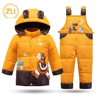 Children 1-3Y Winter White Duck Down Clothing Set Baby Girl Overalls Ski Snow Suit for Kids Nature Fur Jacket+ Pants Sublimation