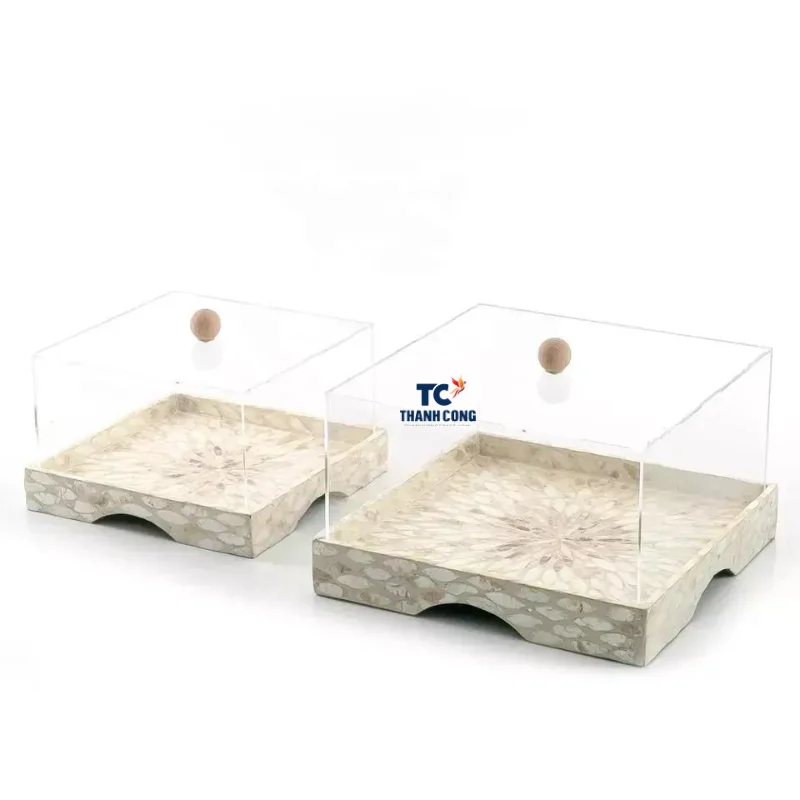 TOP New Latest Design Natural Mother of Pearl Chocolate Stand Display MOP Serving Tray With Acrylic Cover for Ramadan Eid Mubara