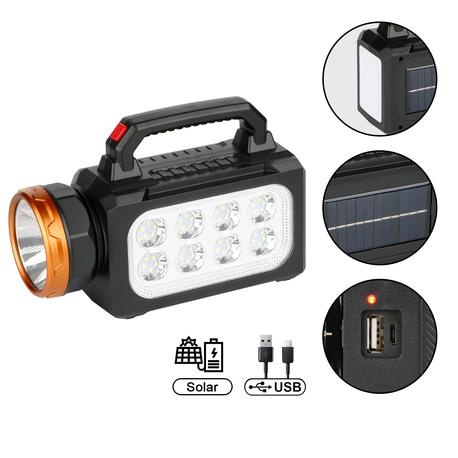 Portable Multi-Functional Three Light Source Lamp IP65 ABS Body for Home Outdoor Camping Emergency Solar Charging Power Bank