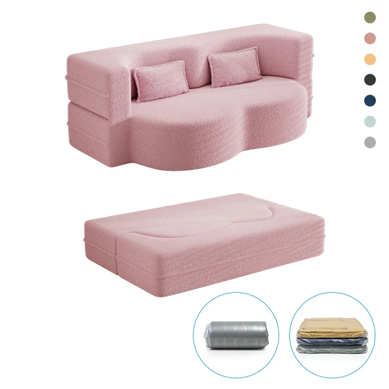 NOVA 2-Seater Pink Lambswool Folding Sofa Bed - Modern Design for