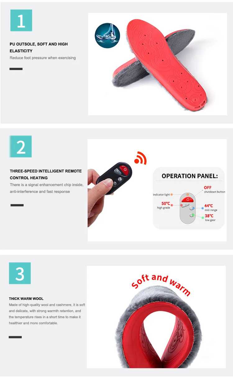Joghn Outdoor Wool Usb Electric Heated Shoe Insole Electric ...