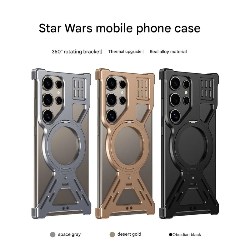 Aluminum Metal Frameless Heat Dissipation Magnetic Phone Case for Samsung S22 S23 S24 S25 Ultra With 360° Stand Shockproof Cover