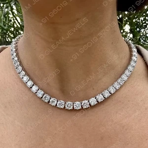Women's 40 Carat Moissanite Diamond Tennis Necklace Trendy Link Chain 14K Polished White Yellow Rose Gold IGI Certified Daily