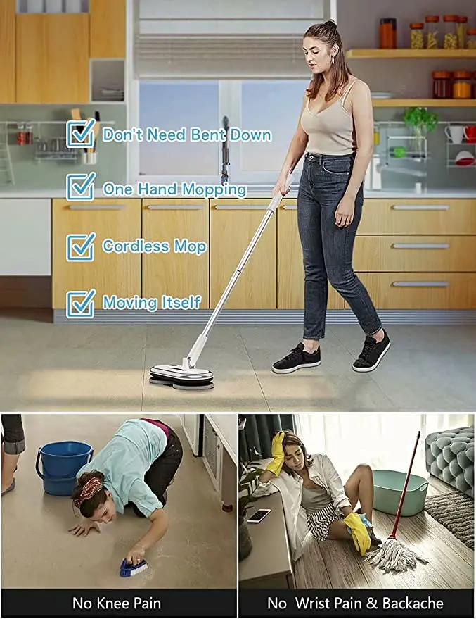 Cordless Electric Mop With Dual Motors Powerful Rotating Mop Wireless Water Spray Fully Automatic Floor Cleaning No Steam Mop