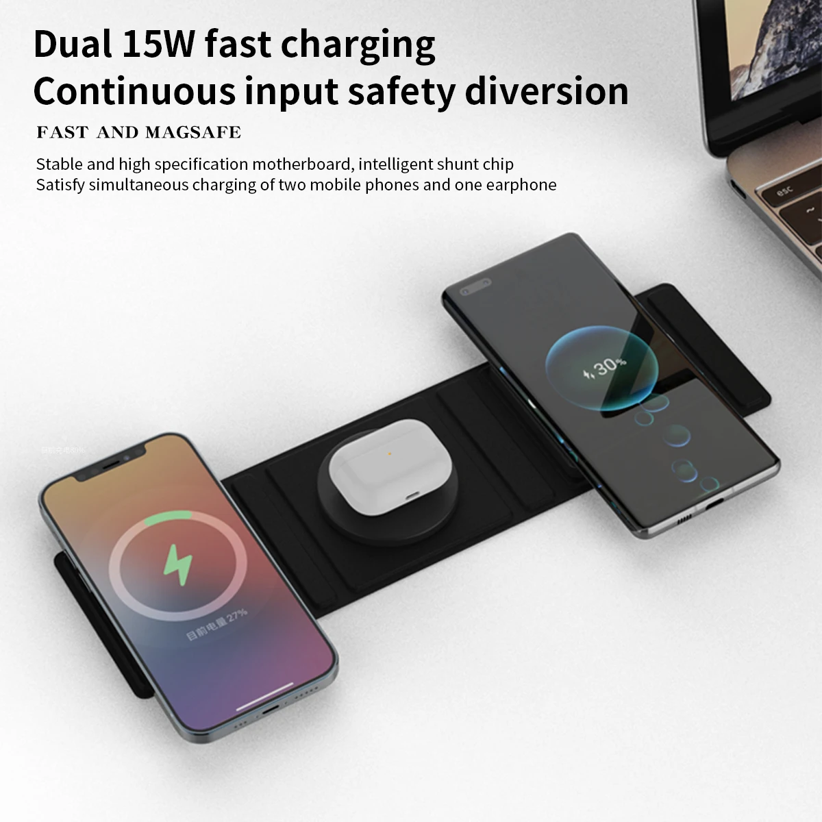3 In 1 Folding Magnetic Wireless Charger 15w Fast Charging Stand Mobile ...