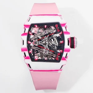 2026New Luxury Couple High-End Custom Casual Mechanical Watch Oval Case Rubber Strap Pink Fashionable Sporty Casual Trendy Watch