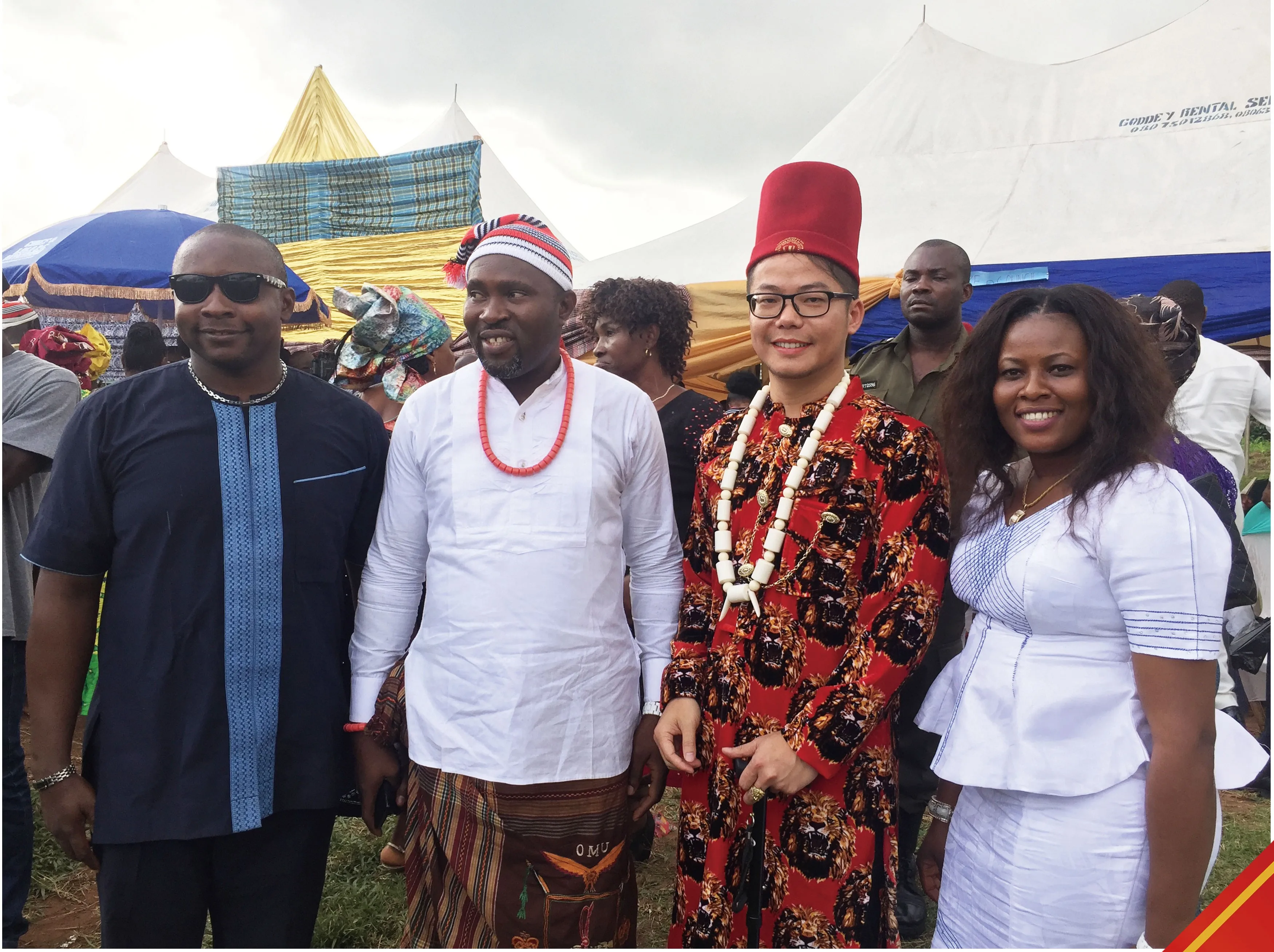 Chief Guo Song standing with local Nigerian community leaders and dignitaries at the coronation
