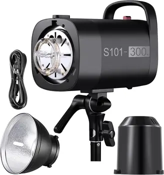 NEEWER S101-300W Strobe Flash Light With 9 Levels 150W Modeling Lamp, 300Ws GN58 5600K With Standard Bowens Mount Reflector, S1
