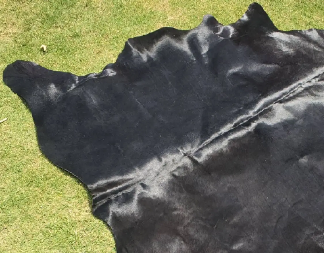 Shining Black Cowhide Rug - Large and Small Black Cow Hide - Rug for Bedroom - Dyed Black Colour - Jet Black Cowhide