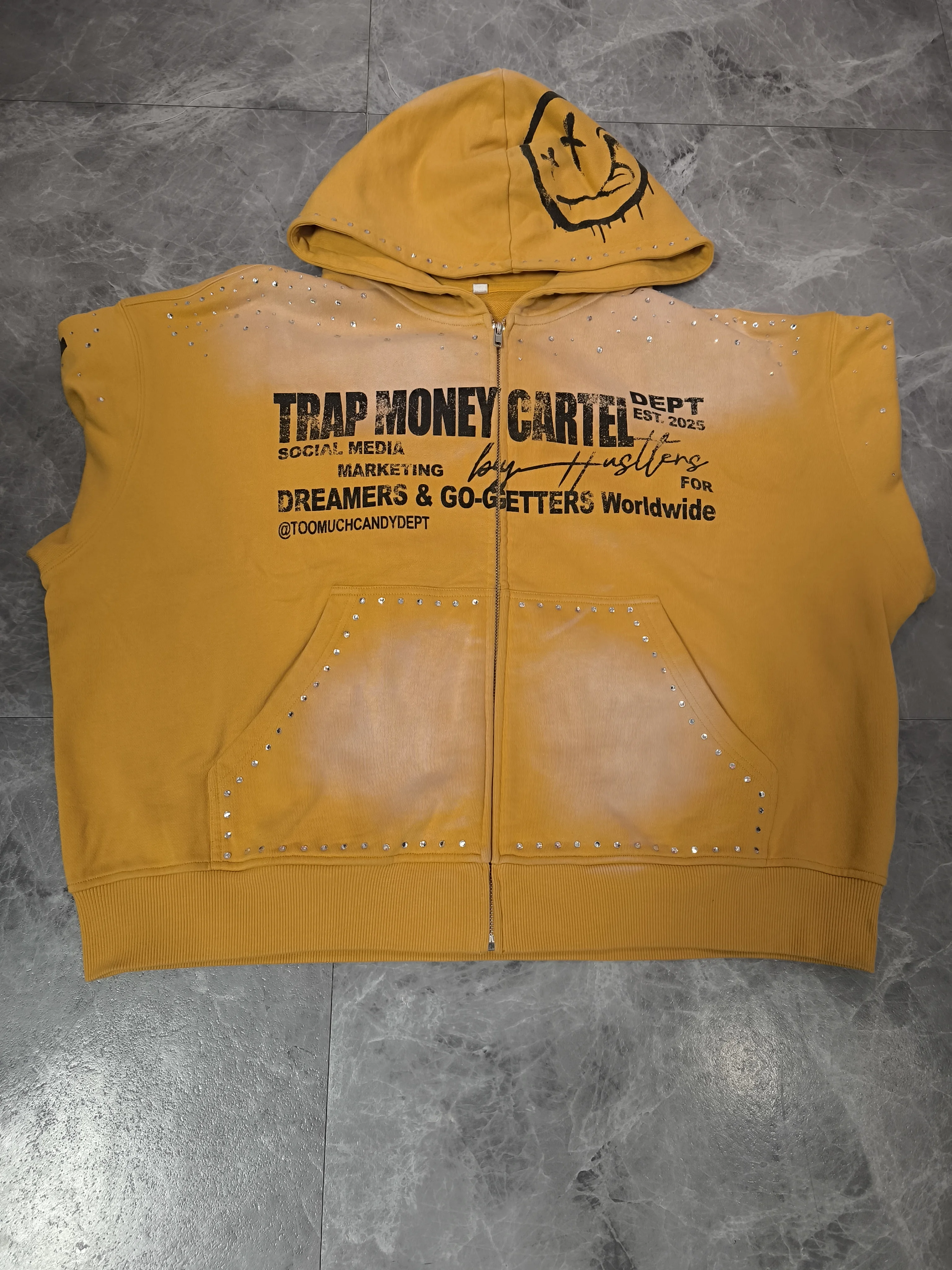 2025 Custom Streetwear, 100% Cotton,  Loose Zip-Up Hoodie, Distressed, Fade, and Acid Washed.
