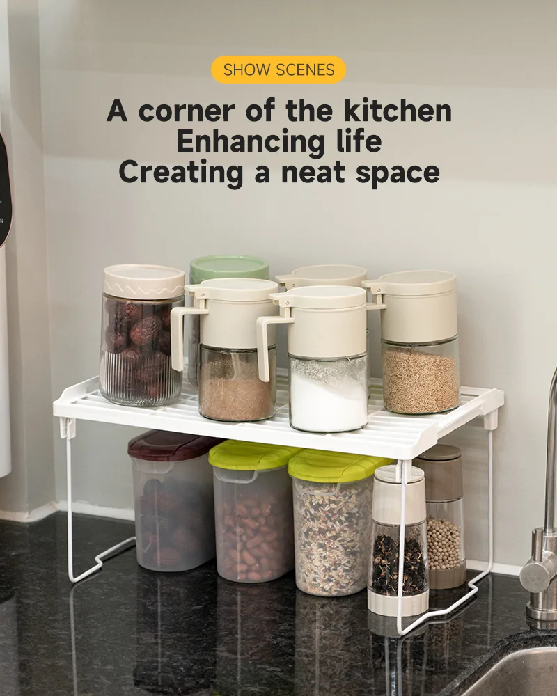  1042 factory oem odm 3 sizes high quality portable household kitchen or desktop countertop stackable foldable storage rack-6
