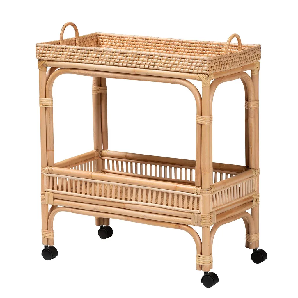 New Arrival Best Quality Natural Handmade Rattan Wine Cart with Wheels for Home Decoration & Neccessary Item for Kitchen & Hotel