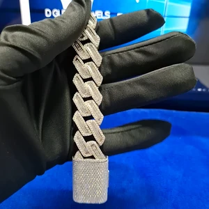 18mm Luxury VVS Moissanite Baguette Diamond Cuban Link Chain Bracelet 925 Sterling Silver Hip Hop Jewelry Fully Iced New