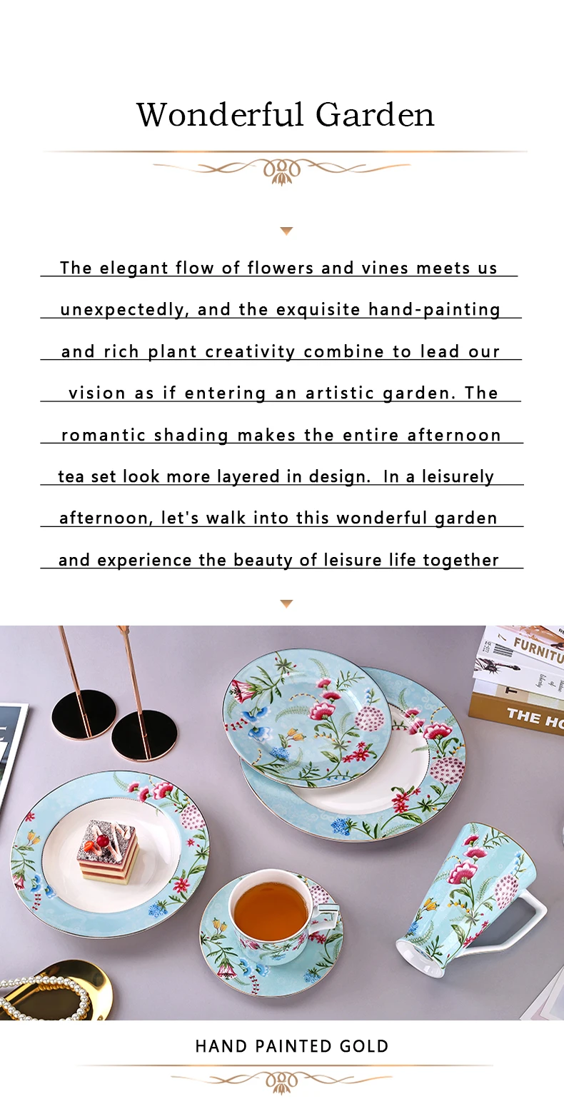 Hawaiian style 2023 pink and green afternoon dinnerware set bone china coffee cup and saucer supplier