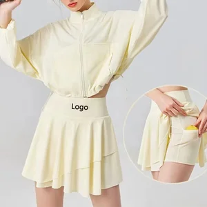 Women Athletic Sports Gym UPF50+ UV Sun Protection Workout Jacket Skorts Built-in Shorts Tennis Golf Pickleball Wear Skirts Set