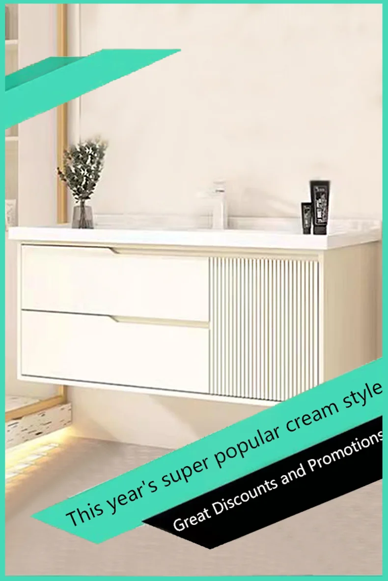 Sink Bathroom Storage Furniture With White Color Luxury Hotel Modern Design Mirror Bathroom Vanity Wall Mount Basin Sink