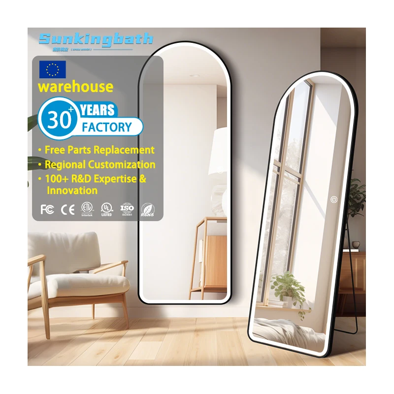 Led Arched Full-Length Standing Mirror Modern Full Length Wall-Mounted Mirror Aluminum Alloy Floor Mirror