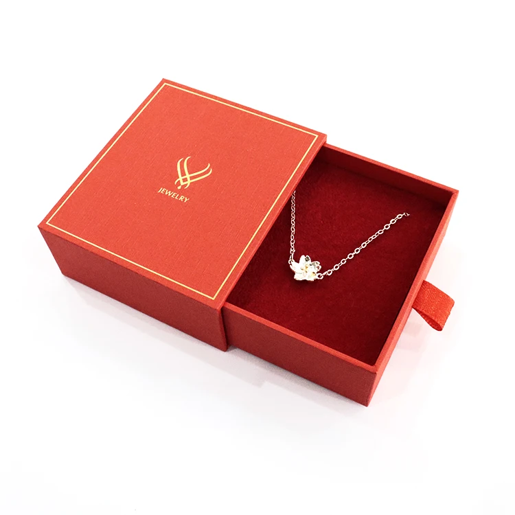 Logo Customized Red Drawer Pull Out Paper Packaging Ring Jewelry Box ...