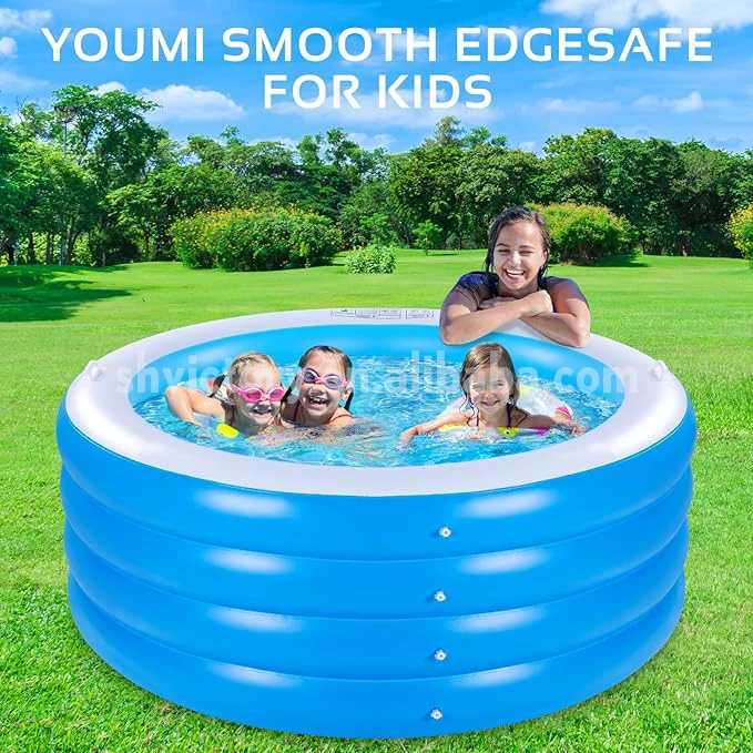 Blue 70\"x30\" Large Deep PVC Inflatable Swimming Pool for Families Kids 3+ Years Old Summer Water Party in Garden Backyard