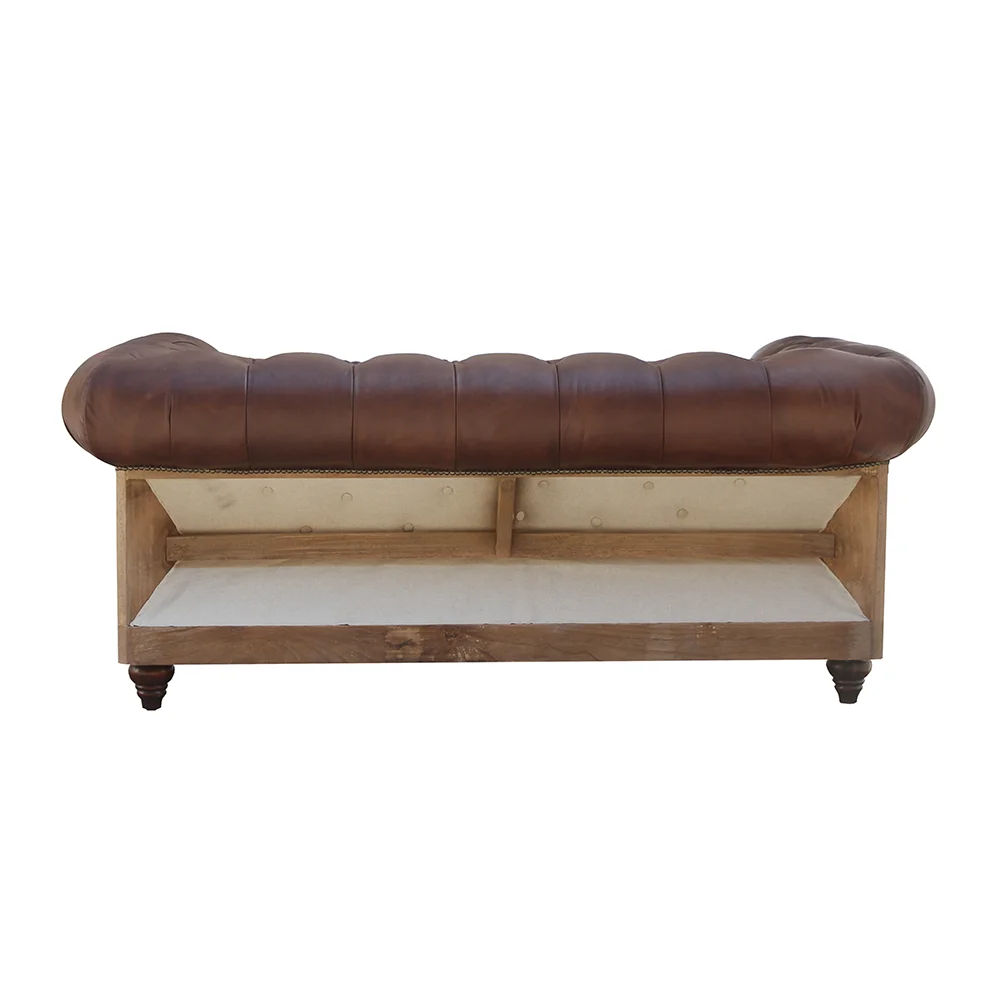 Rustic Tufted Rolled Arm Faux Leather Deconstructed Chesterfield Sofa Set Furniture