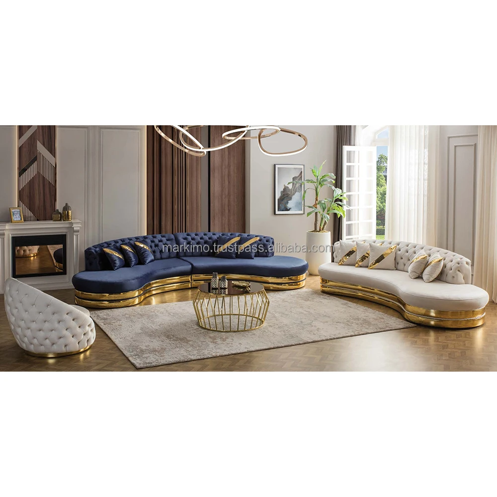 Turkish Style Sofa Set Tufted Upholstered Curve Sofa Curved Coach