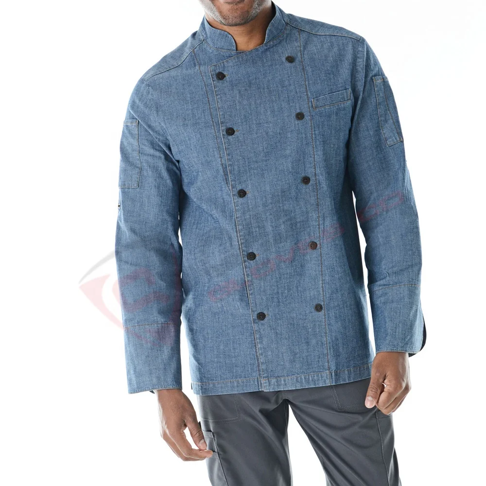 Vintagesstyles Denimsjeans Men Fullsleeved Chef Coats Uniforms