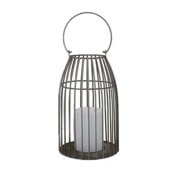 Outdoor Lantern Candle Holder 10 Inch Silver Metal Solar Powered Candle ...