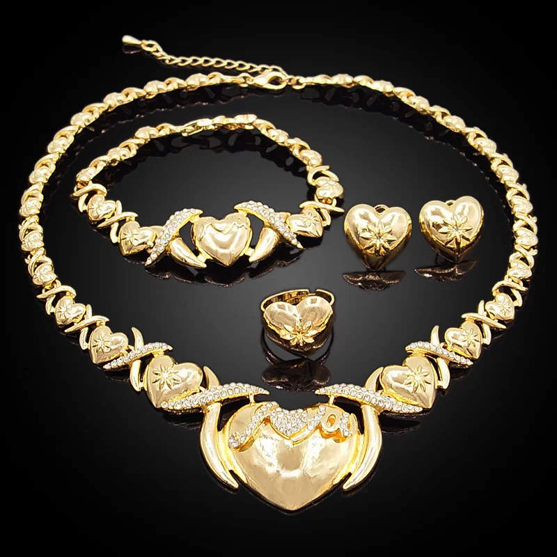Hugs & Kisses XO Gold-Filled Jewelry Set - Necklace, Bracelet, Earrings & Ring (Size 8)