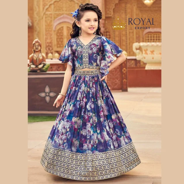 Royal Export  Designer Heavy Fox Georgette  With Digital Print Work With Embroidered Kids  Lehenga  Ready to Wear Collection