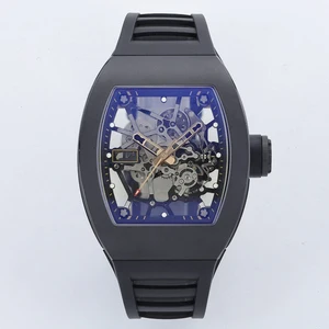 2026New High-Quality Black Carbon Fiber Case Rubber Strap Men's Mechanical Watch Skeleton Design Casual Business Automatic Watch