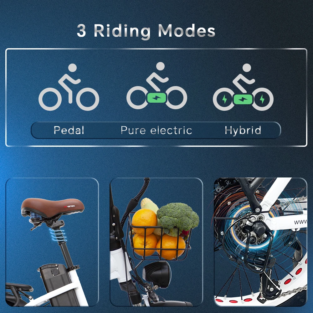 DrVetion CT20 Electric Fat Bike 48V 750W up to 45km/h 250W Rear Hub Motor Aluminum Frame 60km Range