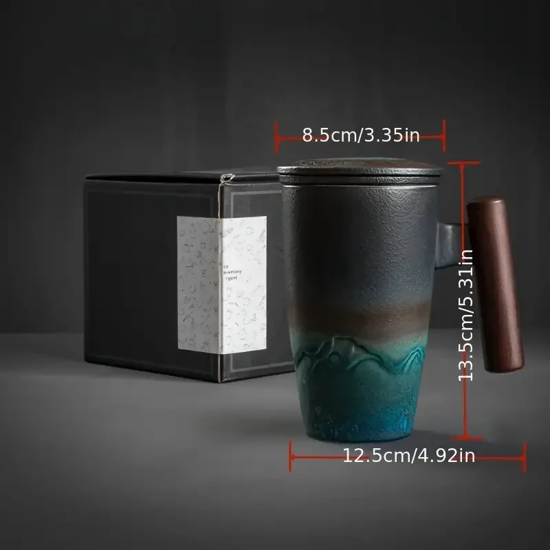 Handmade Ceramic Coffee & Tea Mug Large Ceramic Strainer Retro Mug Traditional Tea Cup Pottery Mug Business Gift Set details