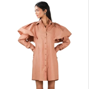 Roasted Almond Shoulder Ruffle Shirt Tunic Dress New Arrival Trending Design Western Wear Fancy Ladies Top Available Big Size
