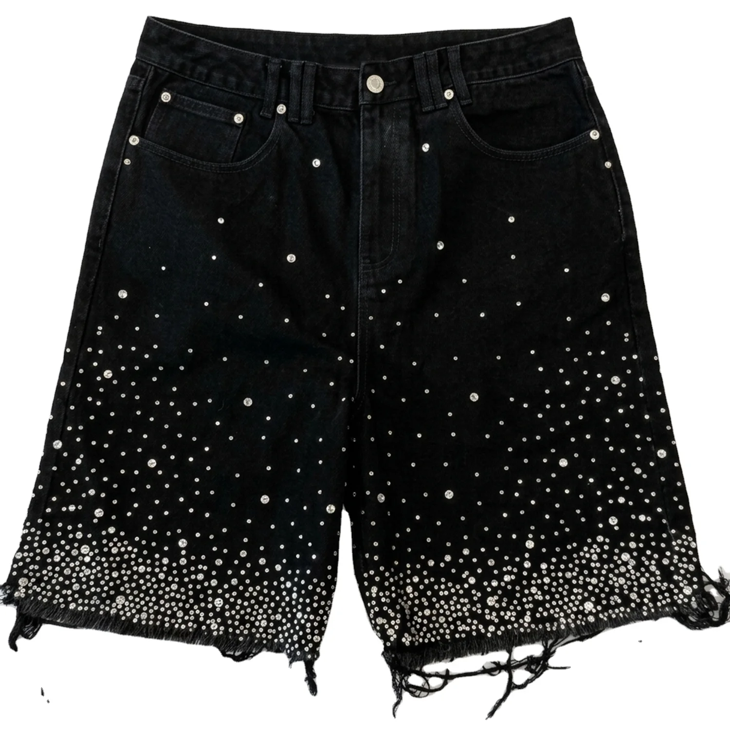 Custom High Quality Rhinestone Distressed Denim Shorts 100% Cotton Finish Durable Breathable Comfortable for unisex Casual wear