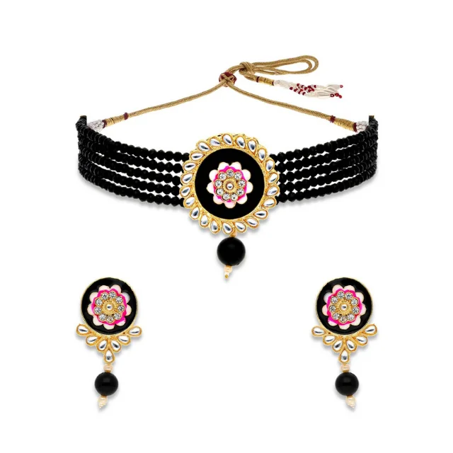 Color Kundan Choker Necklace Set 