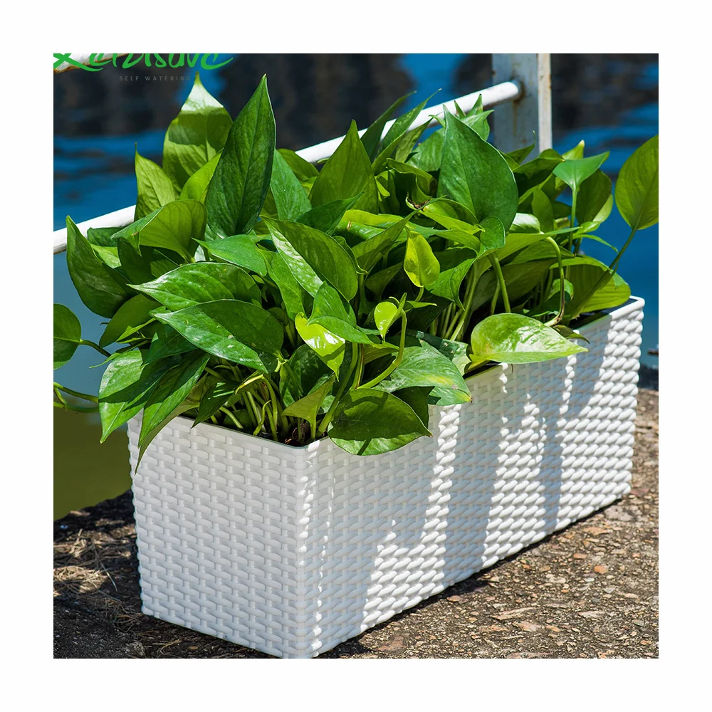 Plastic Planter Rectangular Potted Artificial Plant Home Garden Outdoor Flower Painting Design Synthetic Rattan