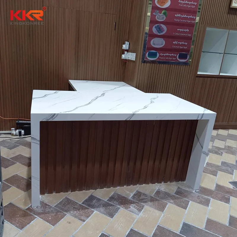 Office Custom Front Desk Hotel Supermarket Hospital Information Desk Marble Look Engineer Stone Silica Free Reception Desk