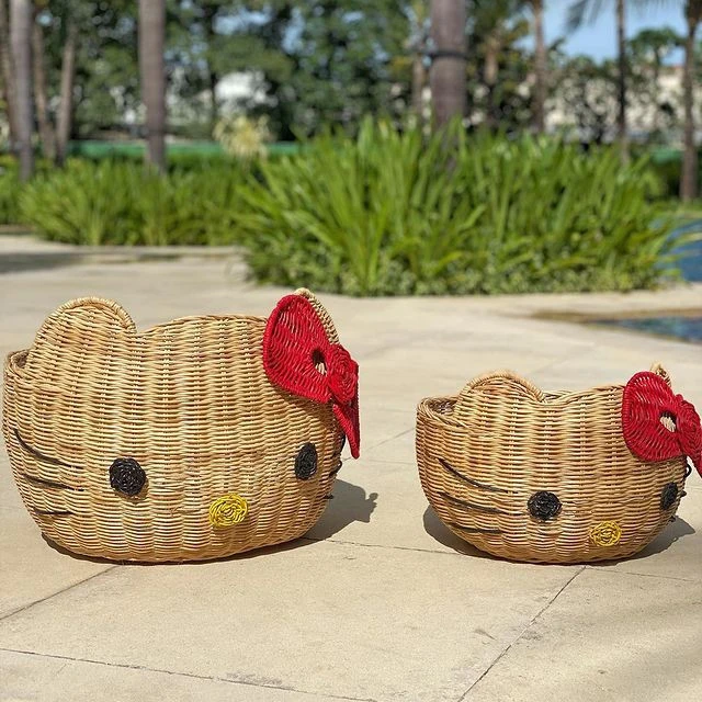 Hello Kitty Rattan Basket Natural Wicker Storage Bin