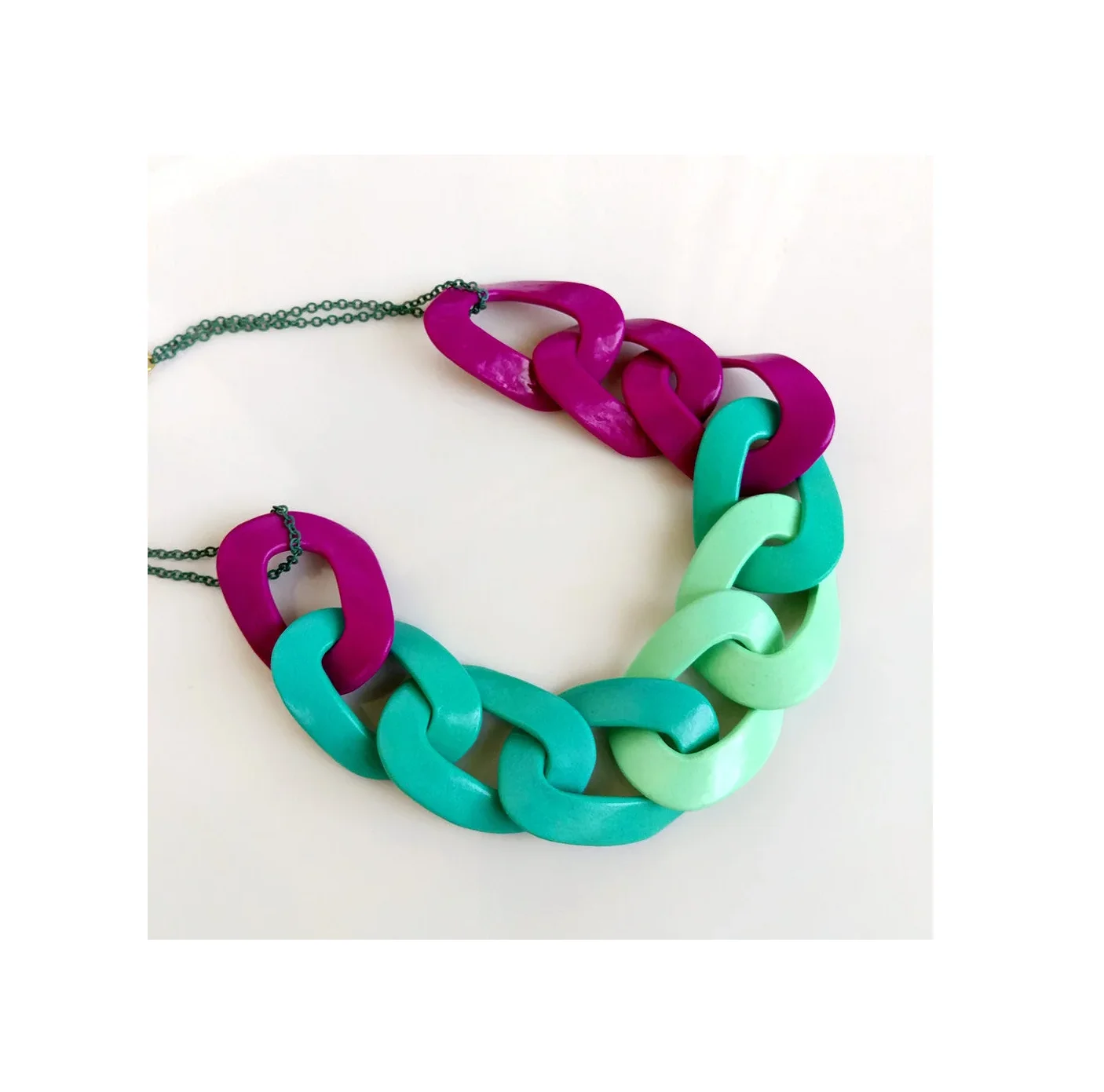 Collana Girocollo Donna In Resina Acrilica Multicolore – Maglie Grosse A Catena Cubana, Fatte A Mano, Lunghezza 35+10 Cm