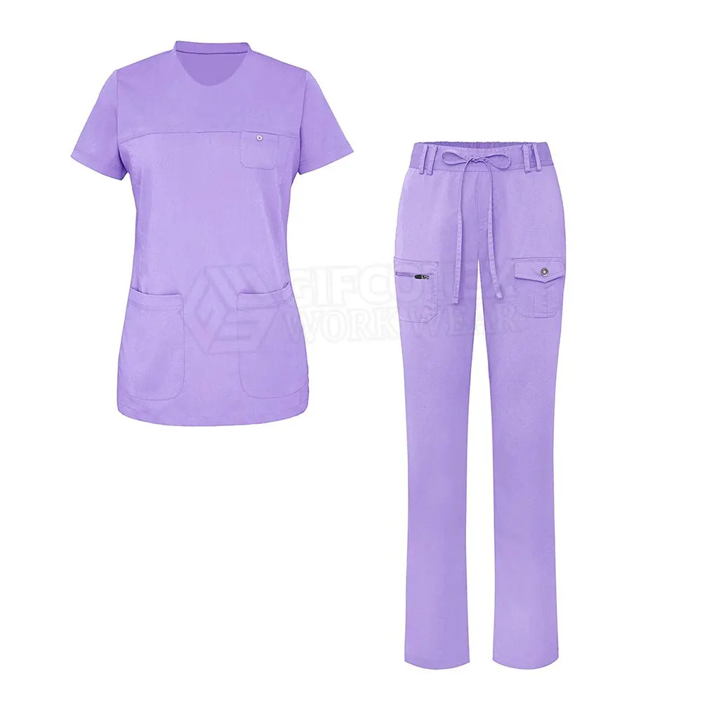 Lilac Purple Color Simple Plain Women Scrub Set Hospital Wear Women
