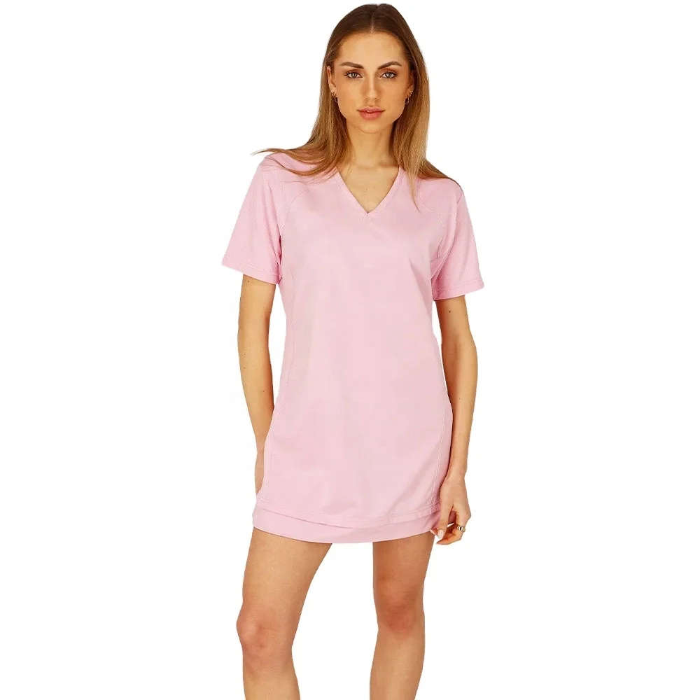 OEM Womens Pink Tennis Dress V-Neck Short Sleeve Lightweight Breathable  Activewear Sports Ladies Dress for Summer