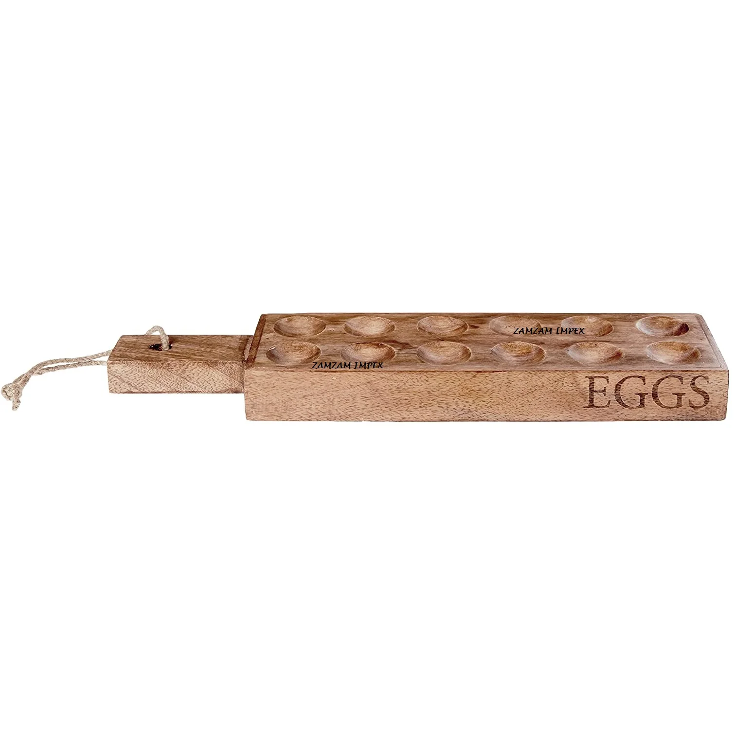 Handcrafted Mango Wood Deviled Egg Tray with Handle  12 Slot Wooden Egg Serving Platter for Parties and Kitchen Use