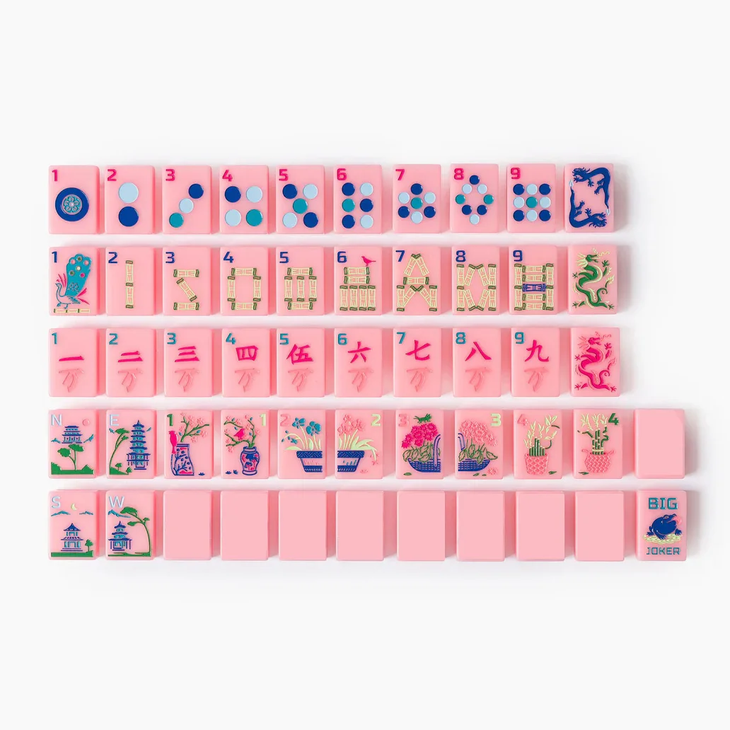 160pcs Rose Red Acrylic Mahjong Tiles - Luxury Set