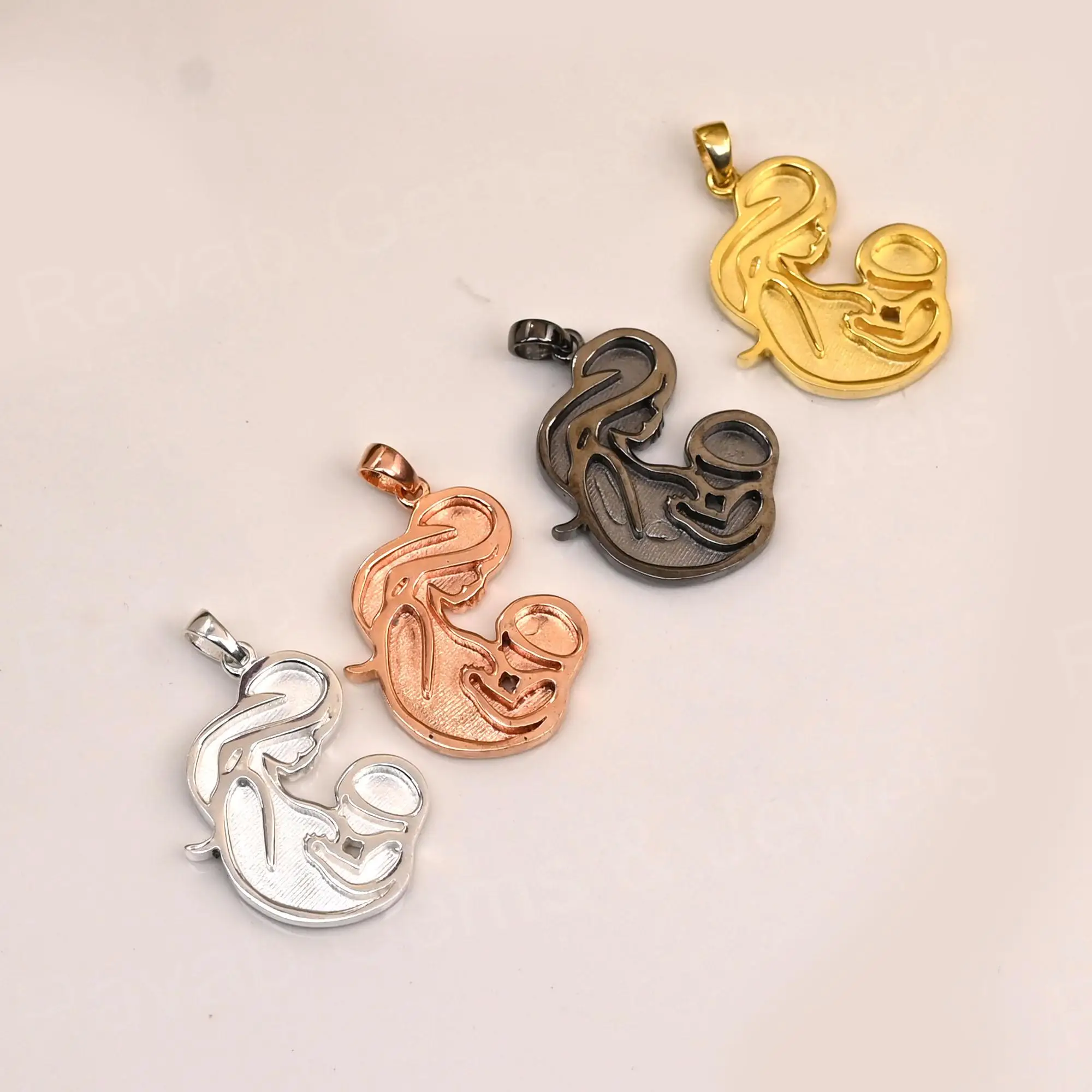 Handmade 14k Gold Plated Sterling Silver Mother Baby Mom Breastfeeding Blank Bezel Setting Pendant 32x22mm 18-inch Chain DIY Bag