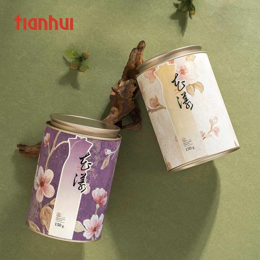 Tianhui Big Airtight Tea Cans Flower Special Can Paper Storage Canister Airtight Cans with Double Lids