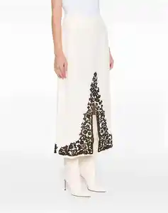 2026Spring/Summer Women's Luxury Casual Classic Sequin Embroidery Applique High Waist Zipper Straight Hem Fully Lined Maxi Skirt