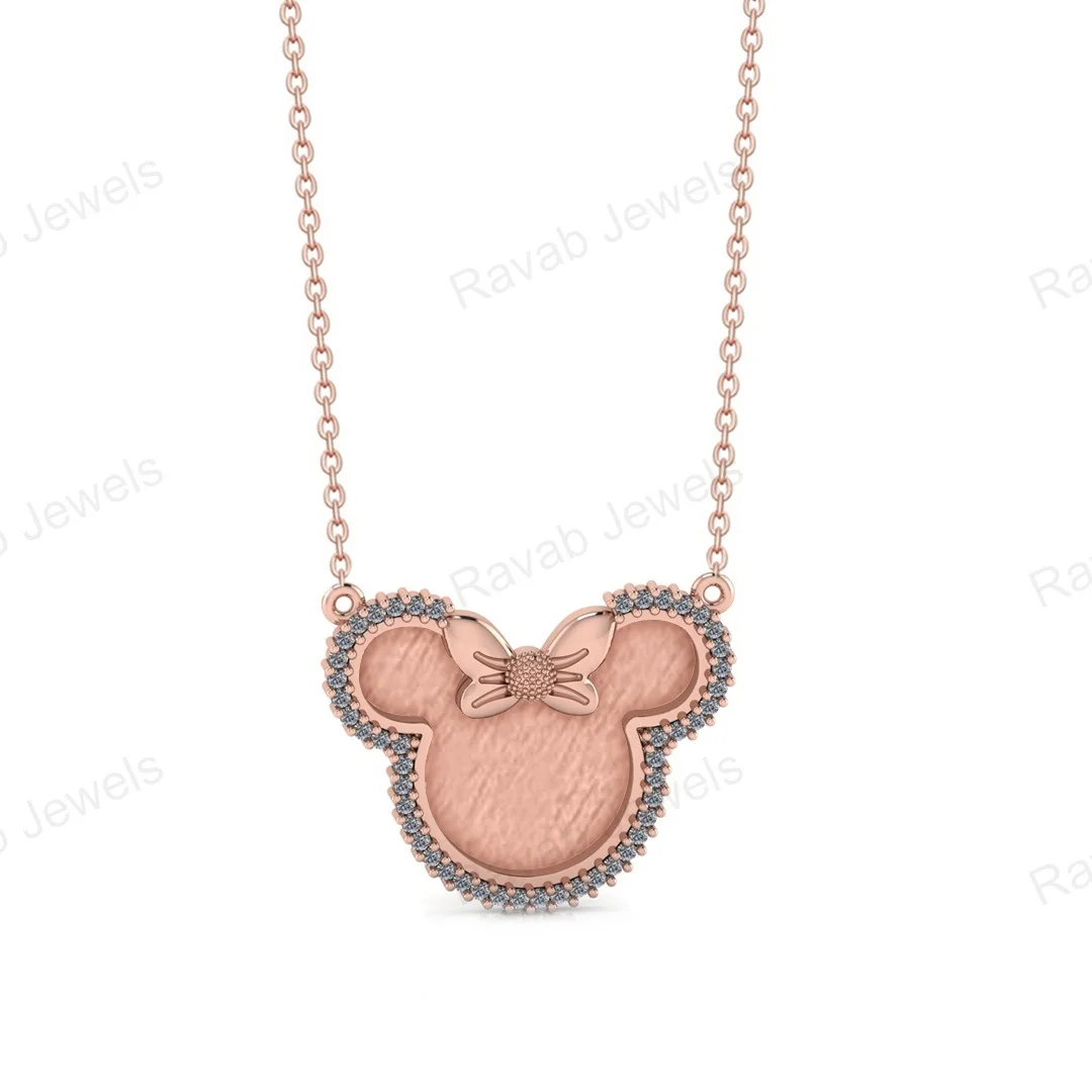 Quality Semi Mounted 925 Silver 25x32mm Setting Zircon Pendant Gold Plated Low Price Mickey Mouse Necklace Jewelry For Wedding