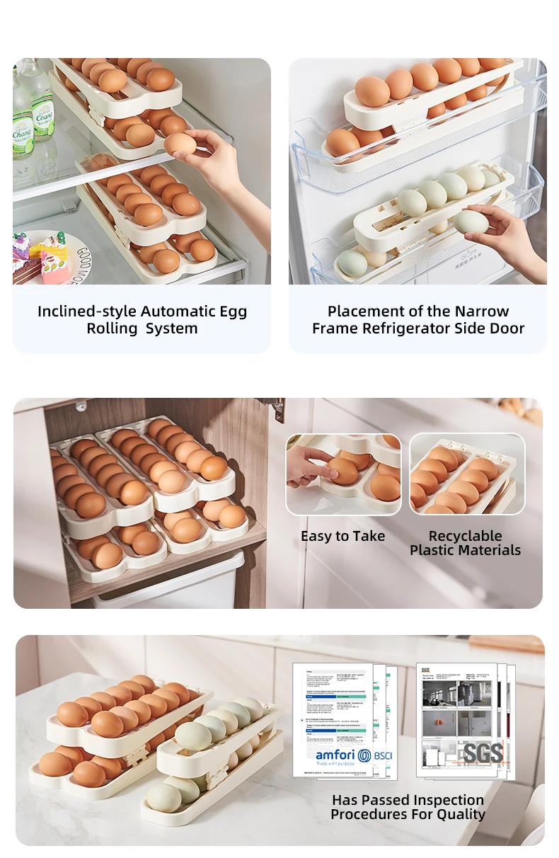 product wanuo multi tier self rolling egg organizer kitchen plastic egg organizer fridge egg organizer for fridge-3